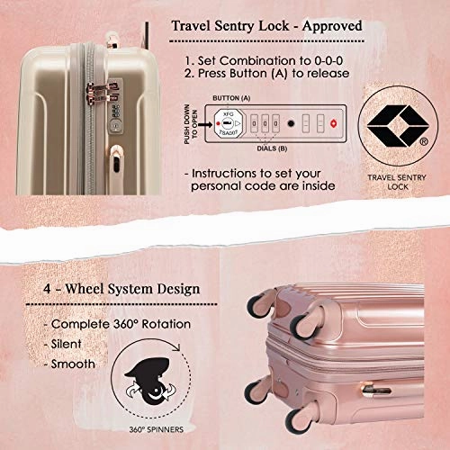 kensie Women's Alma Hardside Spinner Luggage, Rose Gold, Carry-On 20-Inch