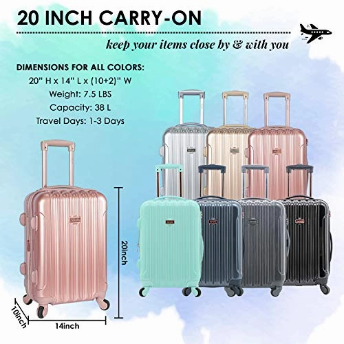 kensie Women's Alma Hardside Spinner Luggage, Rose Gold, Carry-On 20-Inch