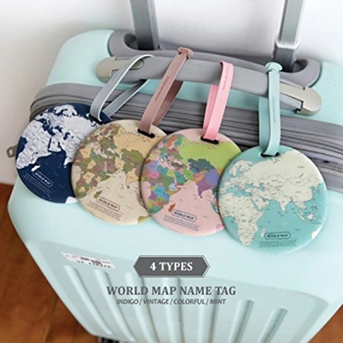 King&Pig 4pcs World Map Luggage Tags Suitcase Luggage Tags Travel Accessories Baggage Name Tags (map)