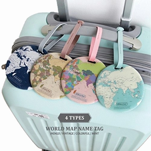 King&Pig 4pcs World Map Luggage Tags Suitcase Luggage Tags Travel Accessories Baggage Name Tags (map)