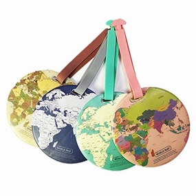 King&Pig 4pcs World Map Luggage Tags Suitcase Luggage Tags Travel Accessories Baggage Name Tags (map)