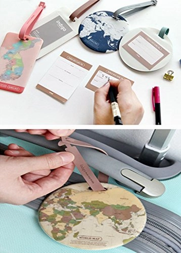 King&Pig 4pcs World Map Luggage Tags Suitcase Luggage Tags Travel Accessories Baggage Name Tags (map)