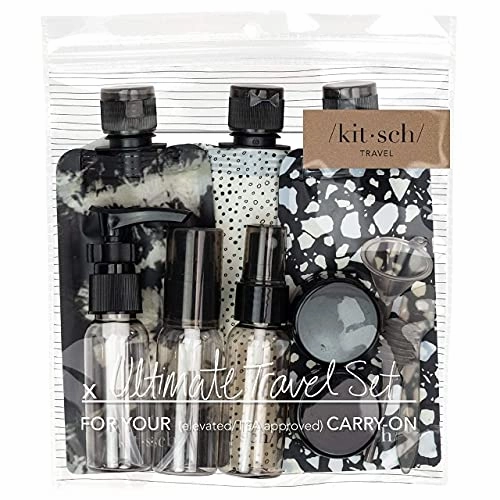 Kitsch Ultimate Travel Bottles Set, Travel Containers, Carry on, TSA approved - 11pcs (Black & Ivory)