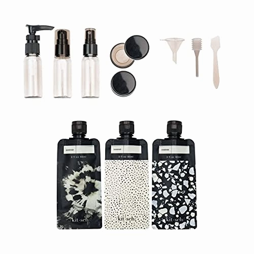 Kitsch Ultimate Travel Bottles Set, Travel Containers, Carry on, TSA approved - 11pcs (Black & Ivory)
