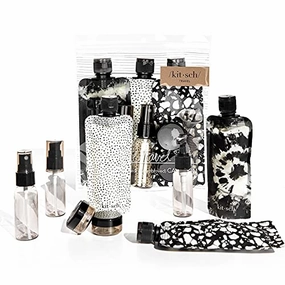 Kitsch Ultimate Travel Bottles Set, Travel Containers, Carry on, TSA approved - 11pcs (Black & Ivory)