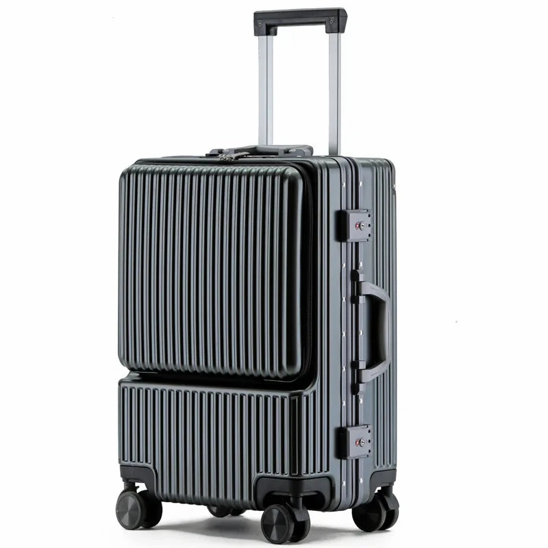 KLQDZMS 20"22"24"26Inch Carry-on Suitcase Front Opening Laptop Boarding Case Aluminum Frame Trolley Case USB Charging Luggage