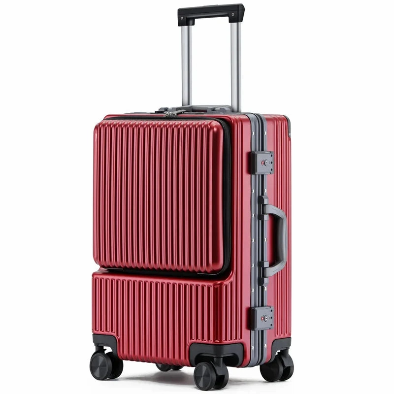 KLQDZMS 20"22"24"26Inch Carry-on Suitcase Front Opening Laptop Boarding Case Aluminum Frame Trolley Case USB Charging Luggage