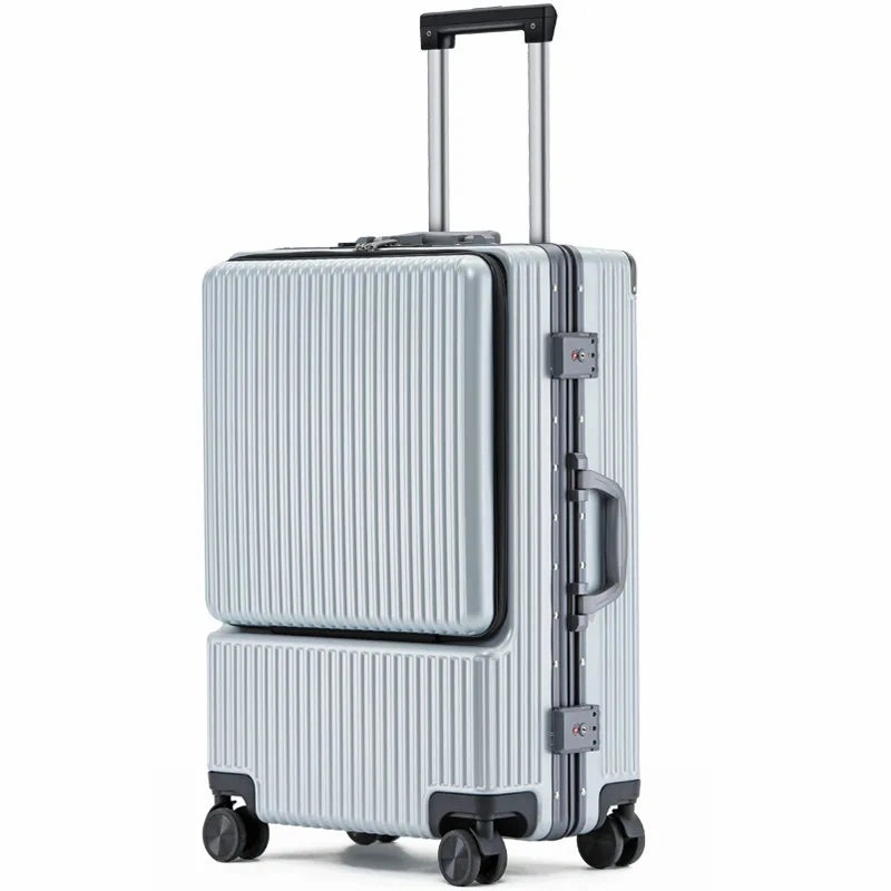 KLQDZMS 20"22"24"26Inch Carry-on Suitcase Front Opening Laptop Boarding Case Aluminum Frame Trolley Case USB Charging Luggage