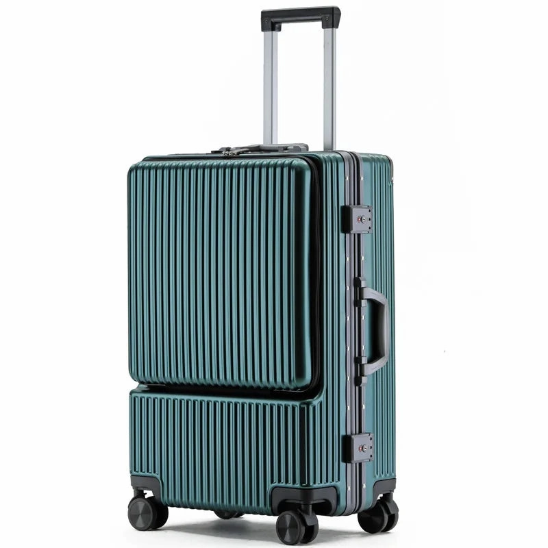 KLQDZMS 20"22"24"26Inch Carry-on Suitcase Front Opening Laptop Boarding Case Aluminum Frame Trolley Case USB Charging Luggage