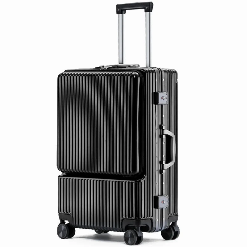 KLQDZMS 20"22"24"26Inch Carry-on Suitcase Front Opening Laptop Boarding Case Aluminum Frame Trolley Case USB Charging Luggage