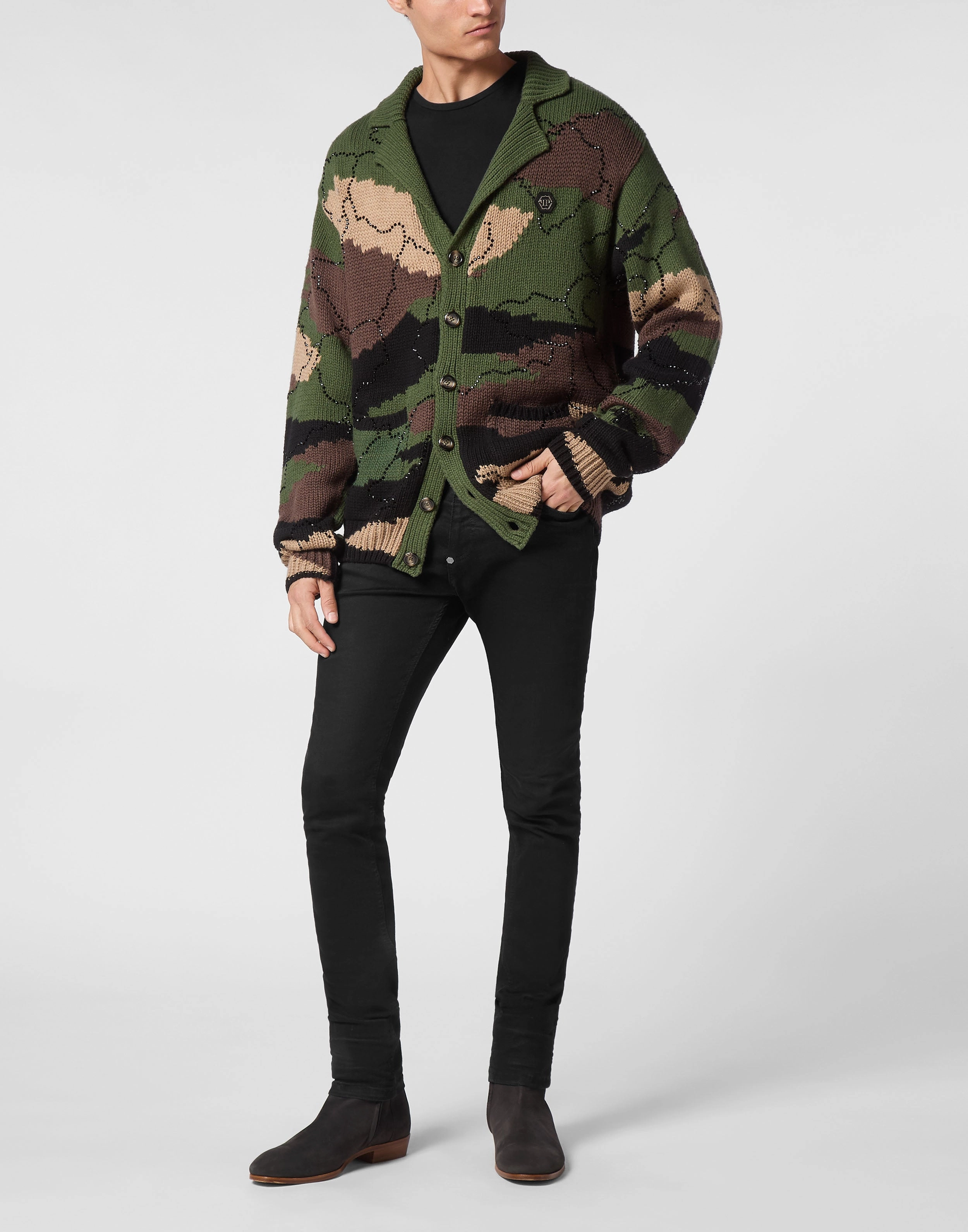 Knitted Cardigan Strass Camouflage