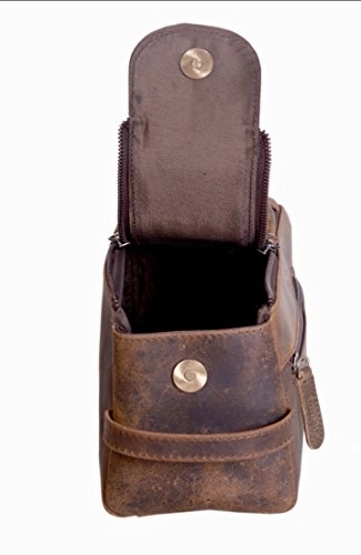 KOMALC Genuine Buffalo Leather Unisex Toiletry Bag Travel Dopp Kit