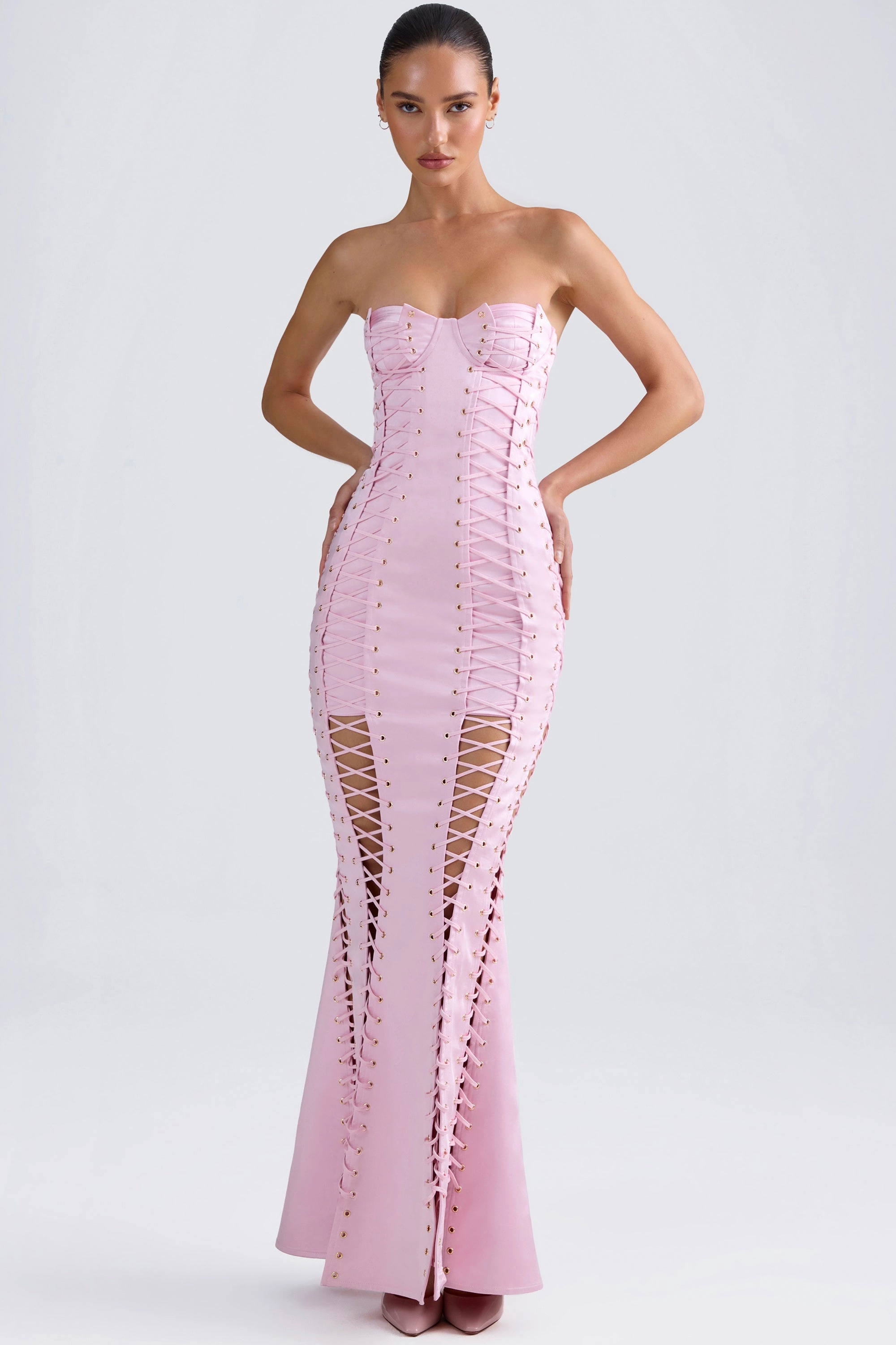 Lace-Up Corset Gown in Light Pink Dresses - maxi dresses best price
