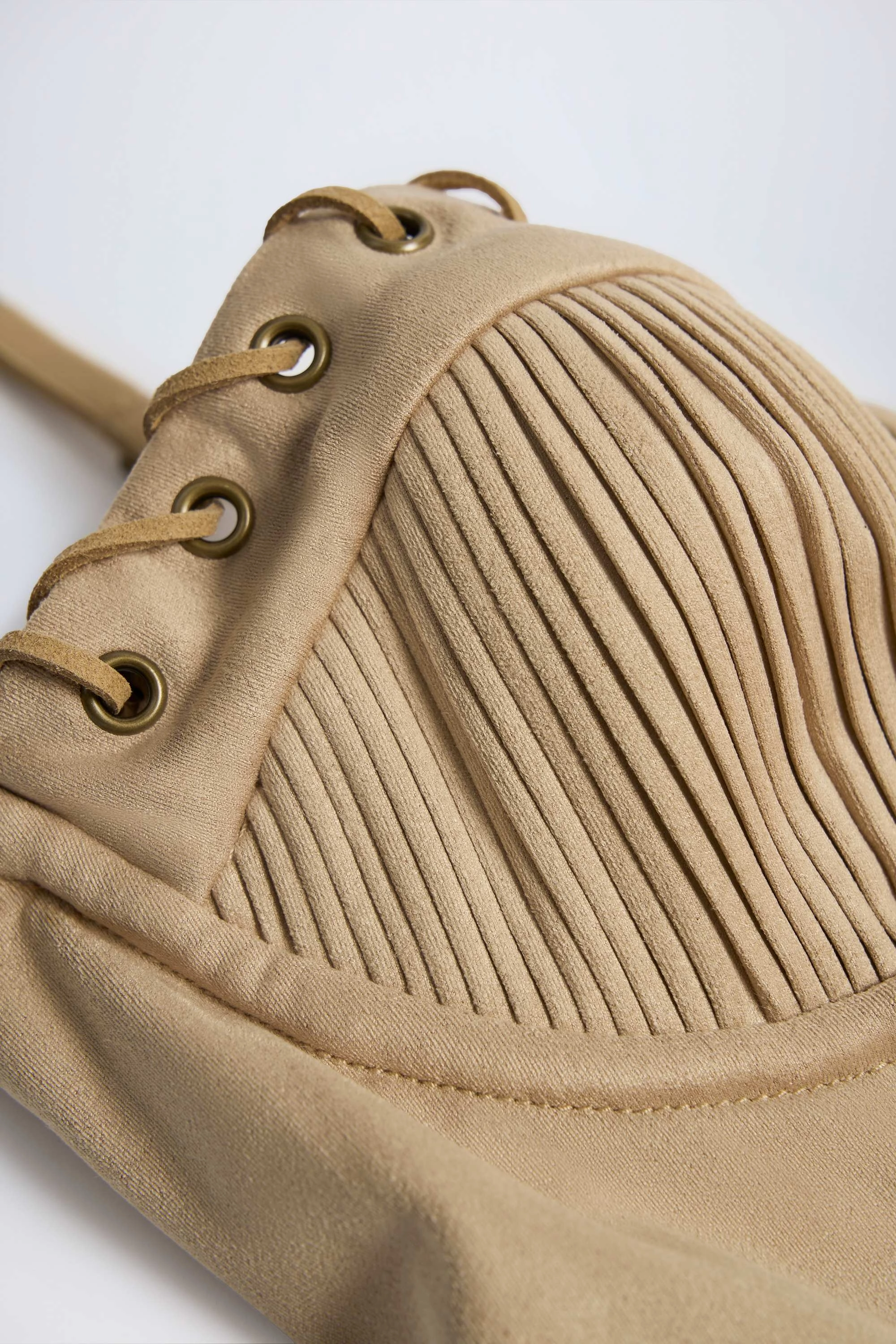 Lace-Up Tiered Corset Mini Dress in Tan