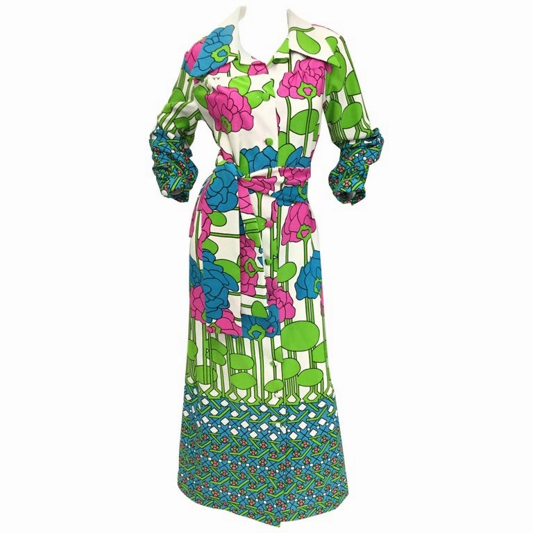 Lanvin Mod Meets Art Nouveau Lily Pad Floral Dress, 1970s
