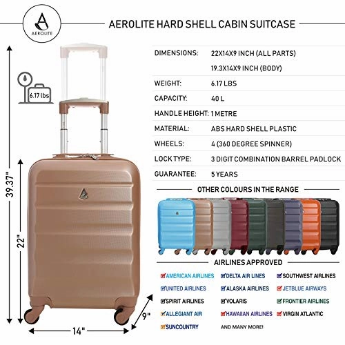 Large Capacity Maximum Allowance 22x14x9 Airline Approved by Delta United Southwest & More Carry On Luggage Bag | Rolling Travel Suitcase | Lightweight Small Hard Shell Trolley | 19.3x14x9in Body Size