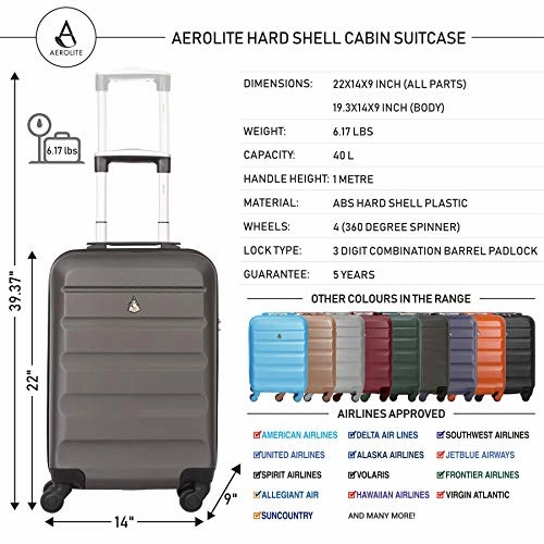 Large Capacity Maximum Allowance 22x14x9 Built-in TSA Airline Approved Delta United Southwest Carry On Luggage Trolley Rolling Suitcase Body Size 19.3x14x9in | Small Hard Shell Underseat Bag 16x10x8in