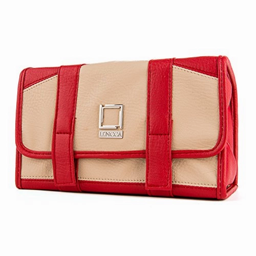 Lencca Stowaway Compact Roll Up Pouch, Beige/ Red Wine