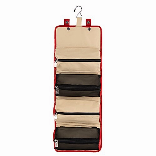 Lencca Stowaway Compact Roll Up Pouch, Beige/ Red Wine