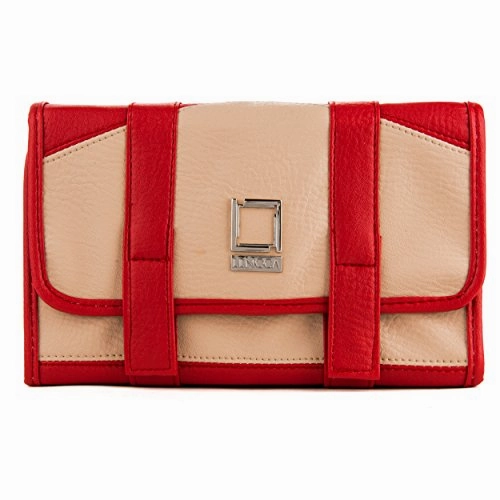 Lencca Stowaway Compact Roll Up Pouch, Beige/ Red Wine