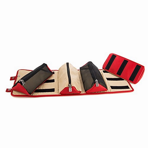 Lencca Stowaway Compact Roll Up Pouch, Beige/ Red Wine