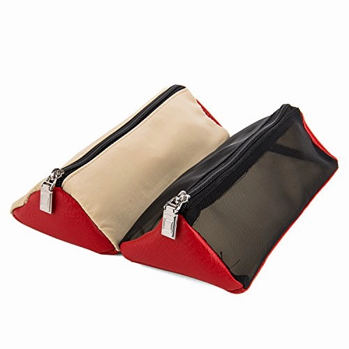 Lencca Stowaway Compact Roll Up Pouch, Beige/ Red Wine