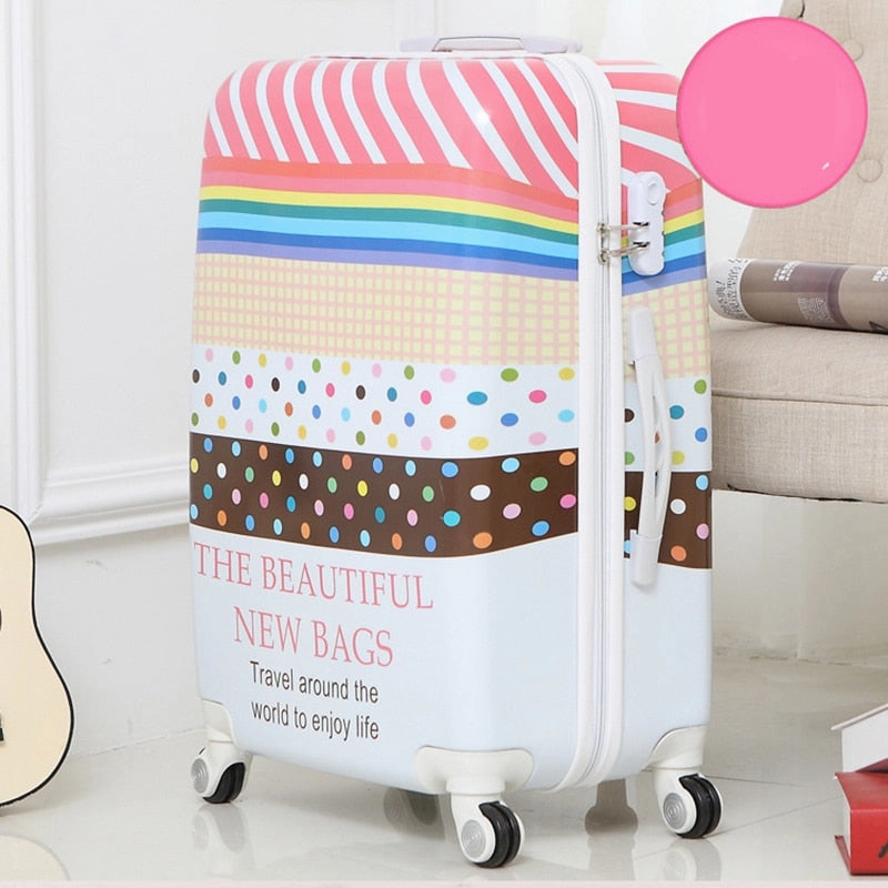 Letrend British Style Student Rolling Luggage Spinner Women Trolley Suitcase Wheels 20 Inch Carry