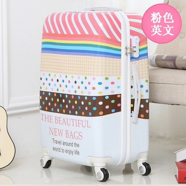 Letrend British Style Student Rolling Luggage Spinner Women Trolley Suitcase Wheels 20 Inch Carry
