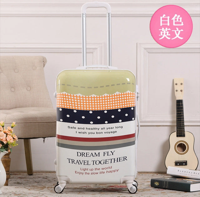 Letrend British Style Student Rolling Luggage Spinner Women Trolley Suitcase Wheels 20 Inch Carry