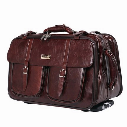 Letrend Men Business Leather Travel Bag Rolling Luggage Spinner Suitcases Wheel 20 Inch Carry On