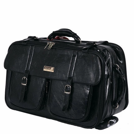 Letrend Men Business Leather Travel Bag Rolling Luggage Spinner Suitcases Wheel 20 Inch Carry On
