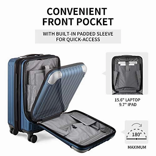 LEVEL8 Carry-On Luggage, Hardside Suitcase, 20 Lightweight ABS PC Hardshell Spinner Trolley for Luggage with Built-In TSA Lock, 8 Spinner Wheels, Blue, 20-Inch Carry-On