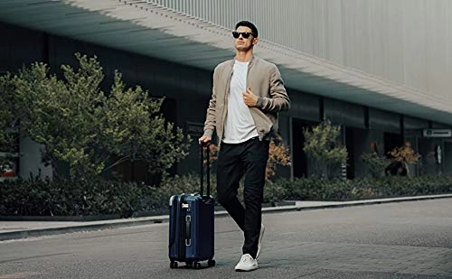 LEVEL8 Carry-On Luggage, Hardside Suitcase, 20 Lightweight ABS PC Hardshell Spinner Trolley for Luggage with Built-In TSA Lock, 8 Spinner Wheels, Blue, 20-Inch Carry-On