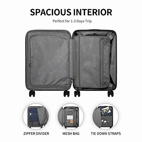 LEVEL8 Carry-On Luggage, Hardside Suitcase, 20 Lightweight ABS PC Hardshell Spinner Trolley for Luggage with Built-In TSA Lock, 8 Spinner Wheels, Blue, 20-Inch Carry-On
