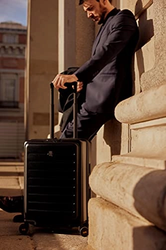 LEVEL8 Carry On Luggage, Road Runner 20-Inch Hardside Suitcase, Spinner Luggage with Front Pocket, Double TSA Locks - Black
