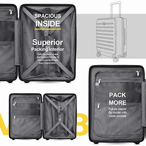 LEVEL8 Carry On Luggage, Road Runner 20-Inch Hardside Suitcase, Spinner Luggage with Front Pocket, Double TSA Locks - Black