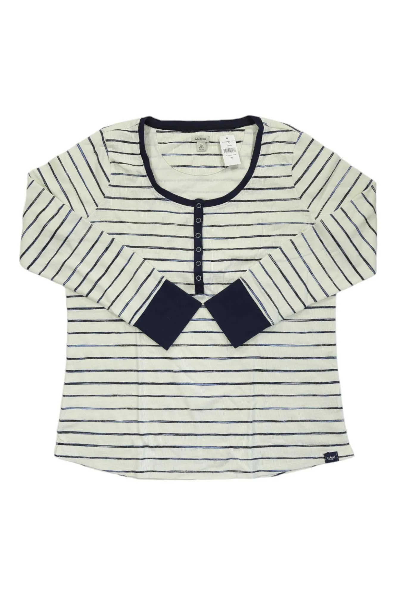 Limit Offer Limited Time L.L.Bean Womens Unshrinkable Mini Waffle Henley Stripe LS Top Clearance Sale Online at lowest price, select your favorite Items here, best service for you.