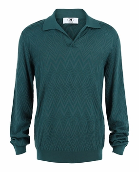 Long Sleeve Zig Zag Knit Polo Shirt knit sweaters cheap