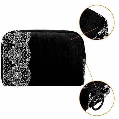 LORVIES Black And Lace Makeup Bag Toiletry Bag for Women Skincare Cosmetic Handy Pouch Zipper Handbag