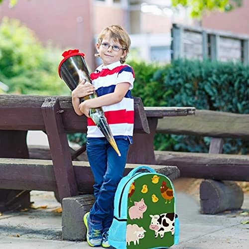 LORVIES Farm Animal Green Backpack Kids School Book Bags for Elementary Primary Schooler for Boys