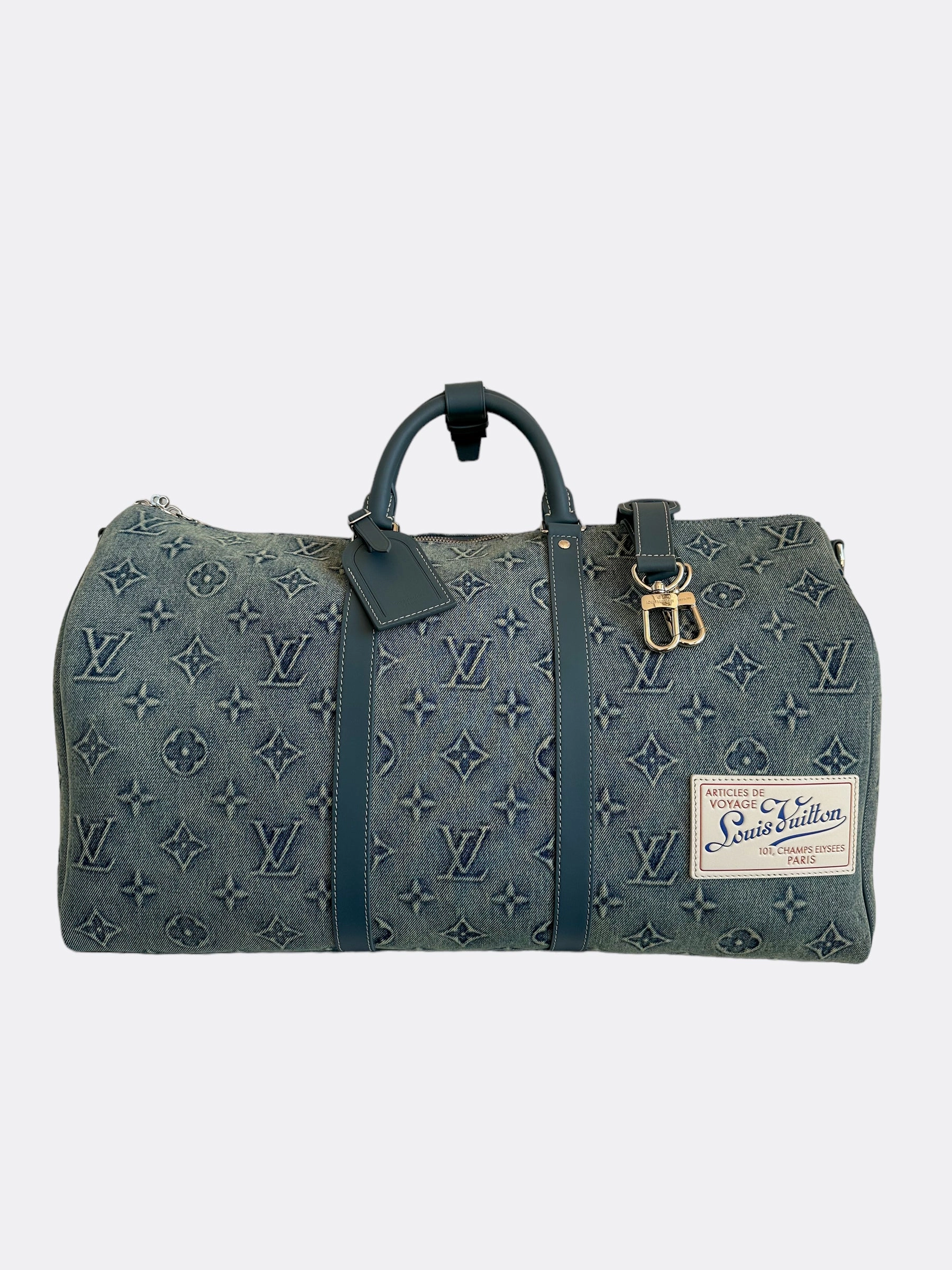 Louis Vuitton Blue Denim Monogram Keepall 50