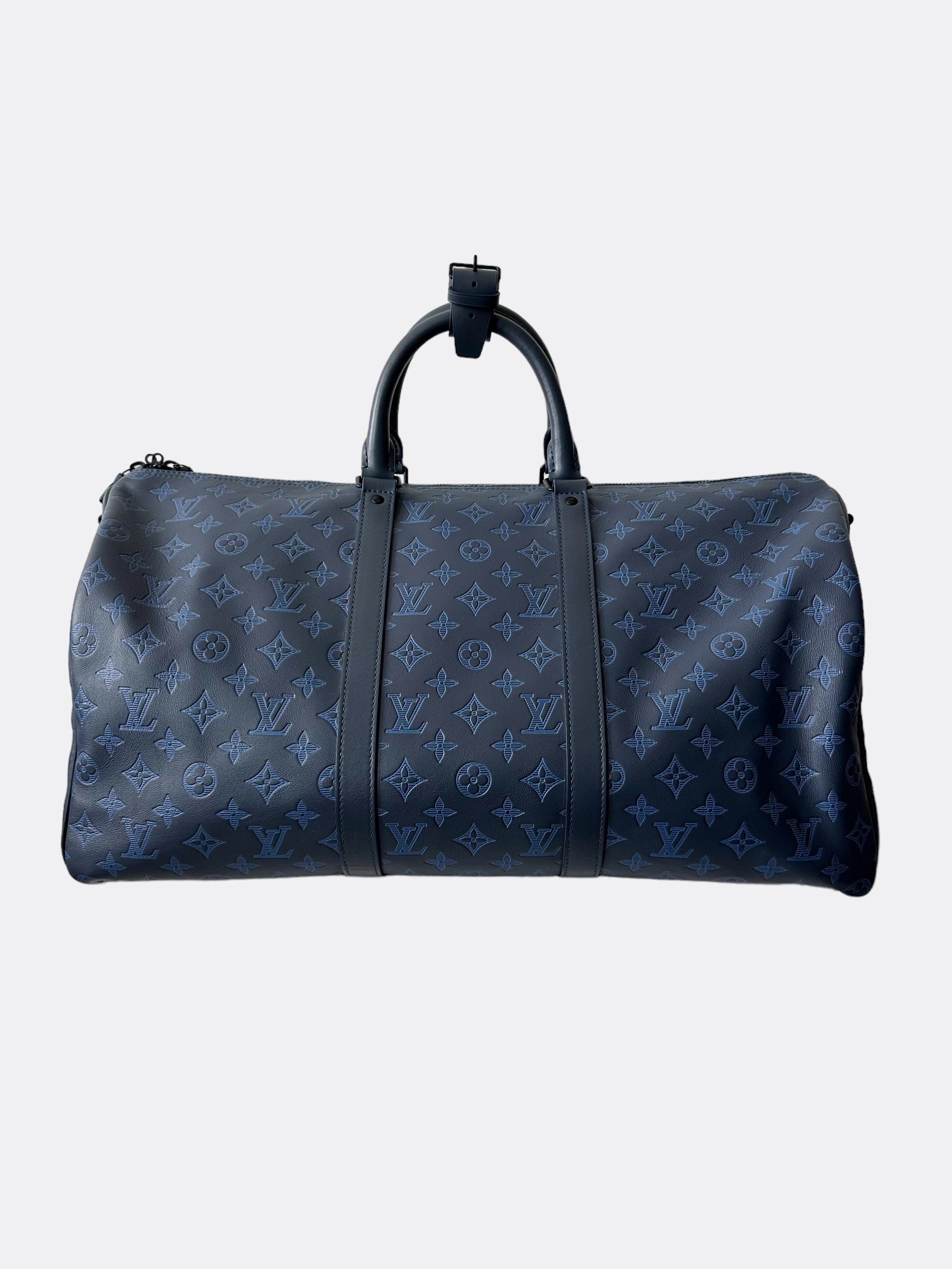 Louis Vuitton Blue Shadow Leather Monogram Keepall 50