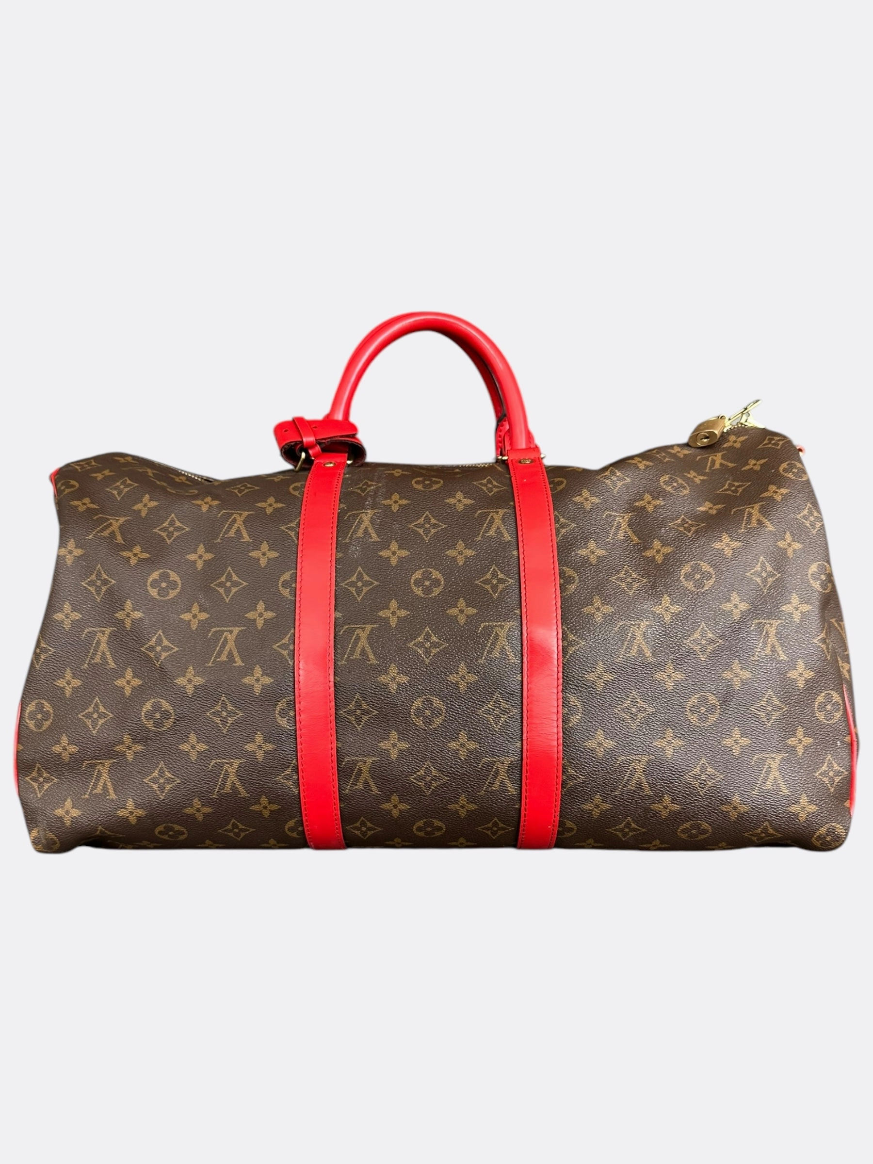 Louis Vuitton Brown & Red Monogram Keepall 50