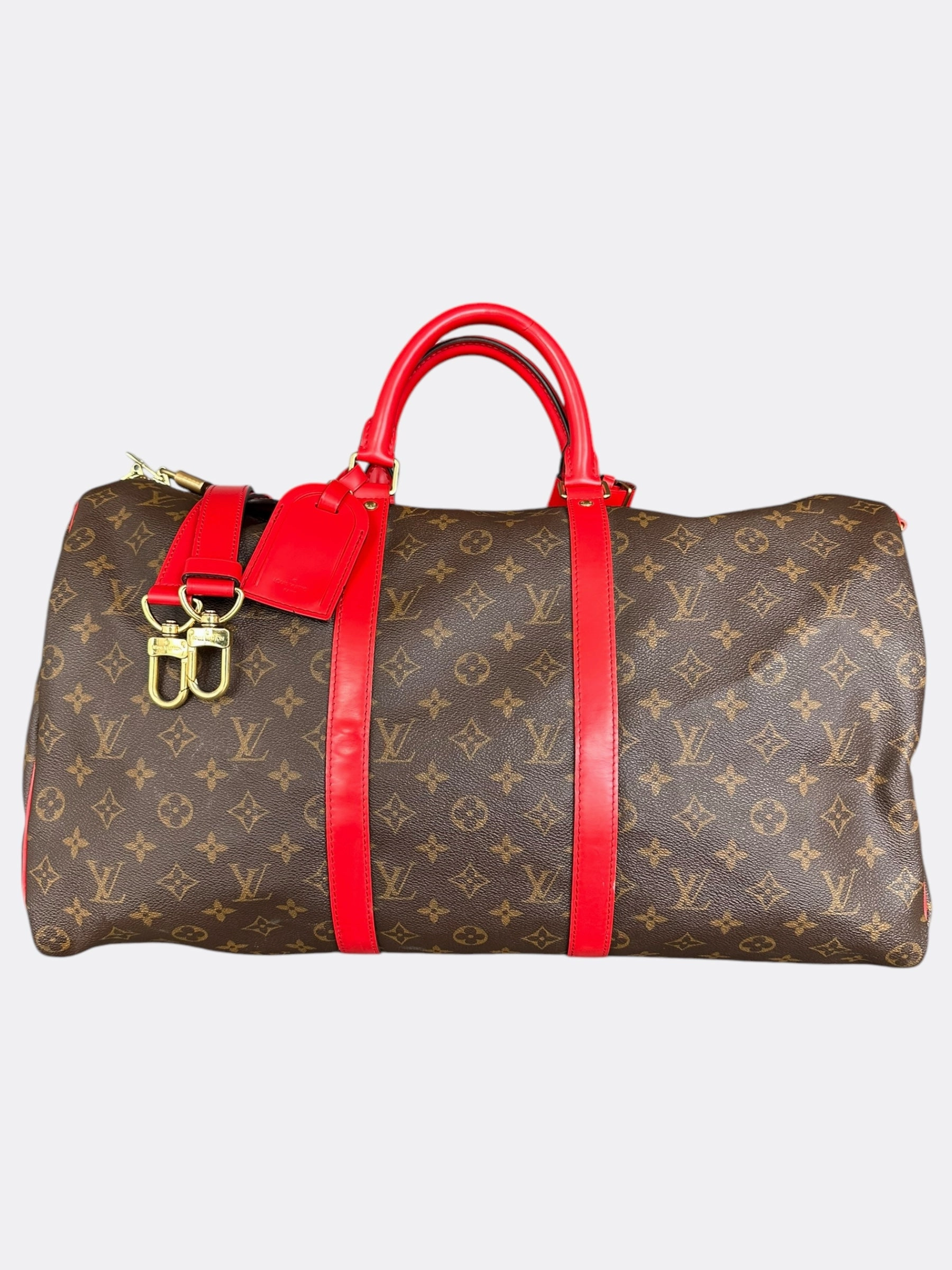 Louis Vuitton Brown & Red Monogram Keepall 50