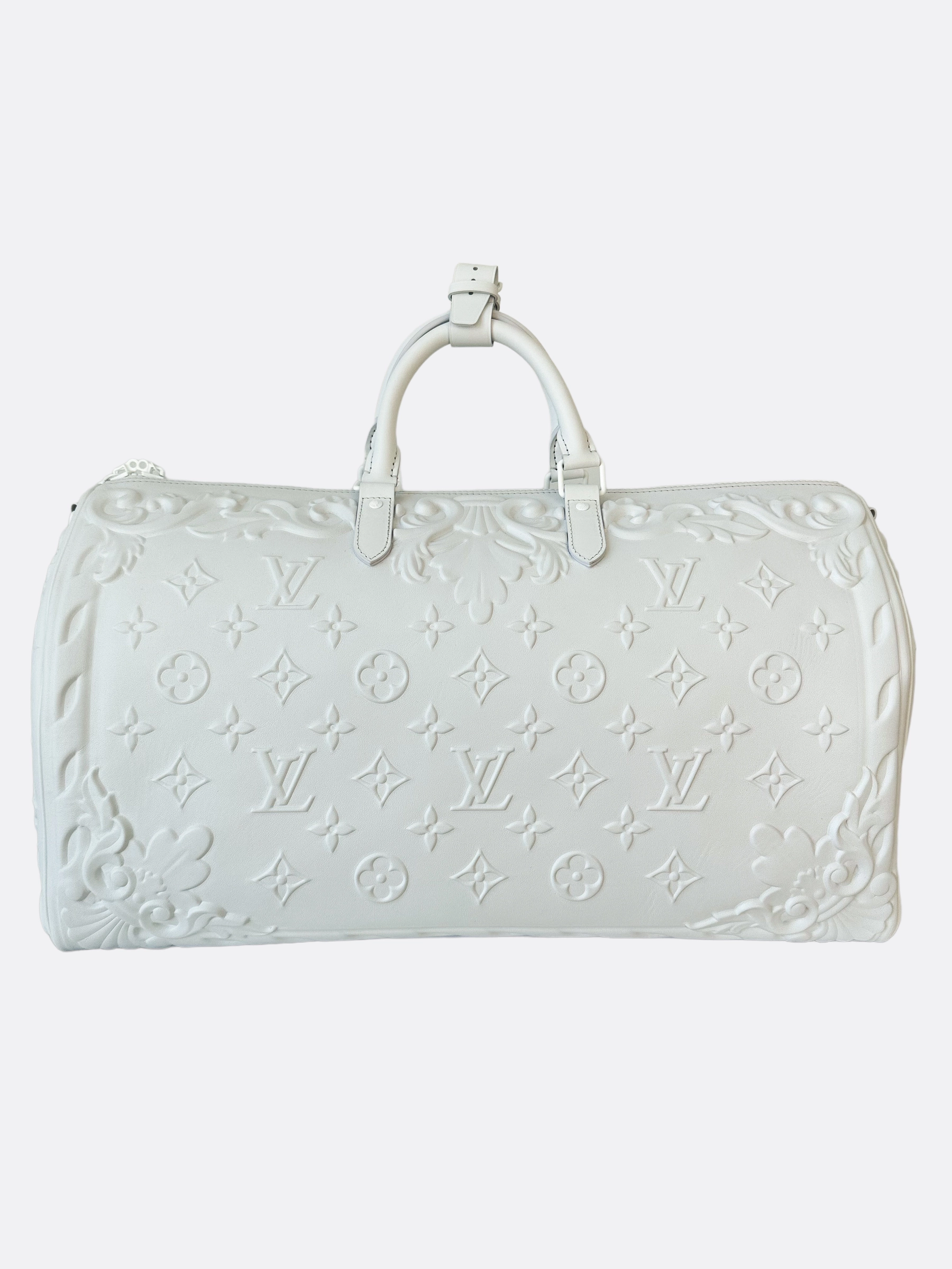 Louis Vuitton Optic White Embossed Monogram Keepall 50