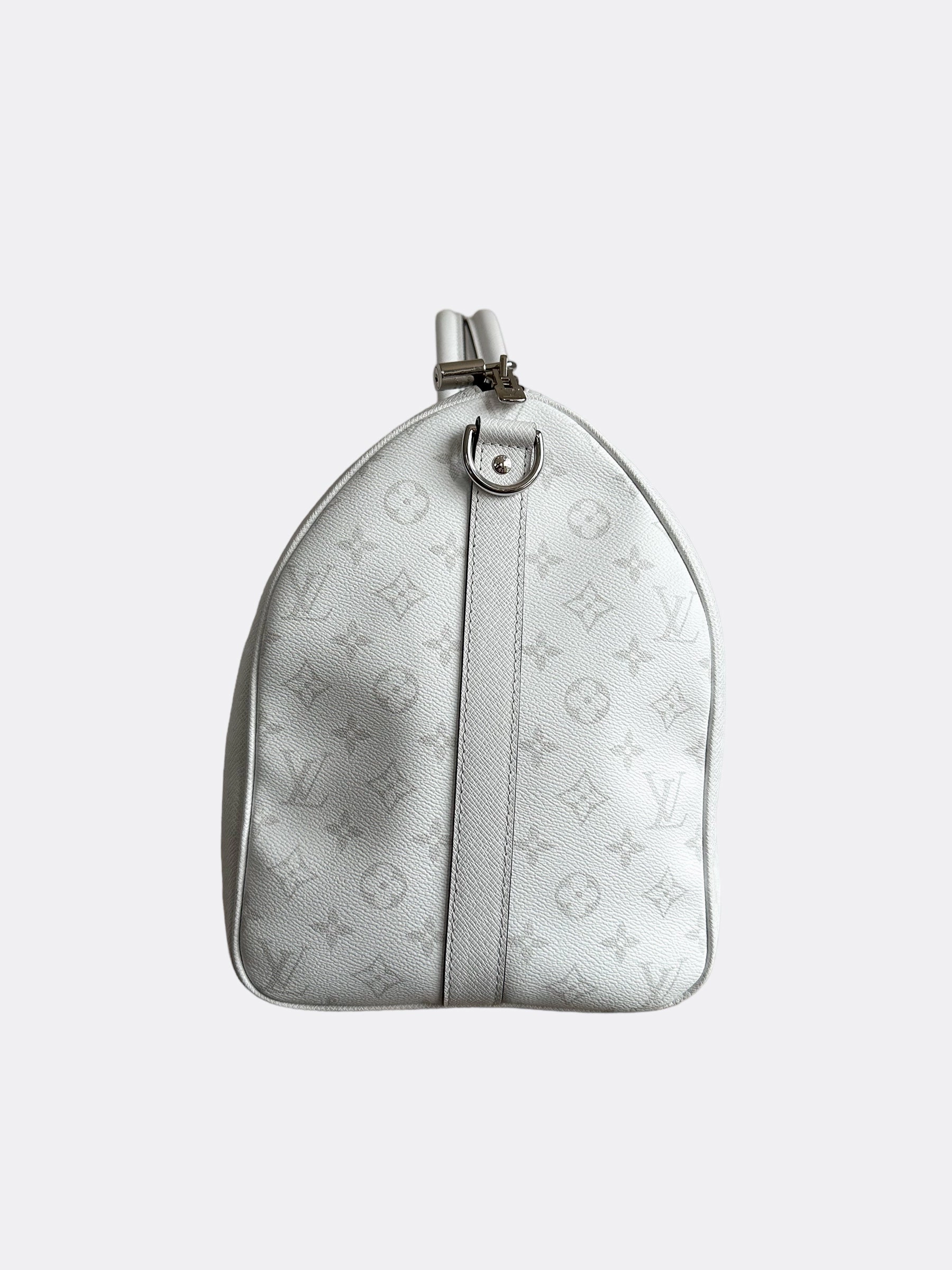 Louis Vuitton White Taigarama Monogram Keepall 50