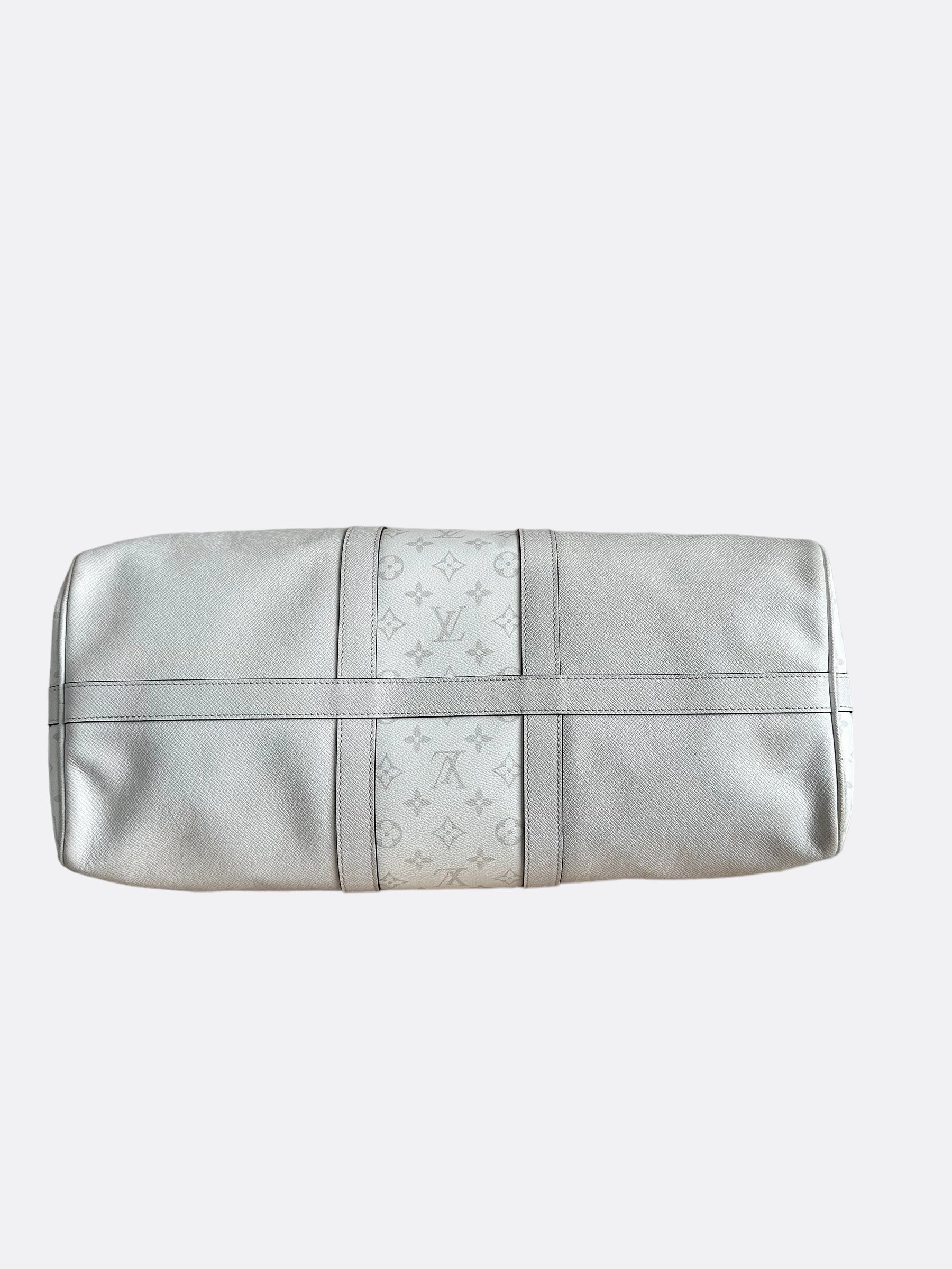Louis Vuitton White Taigarama Monogram Keepall 50