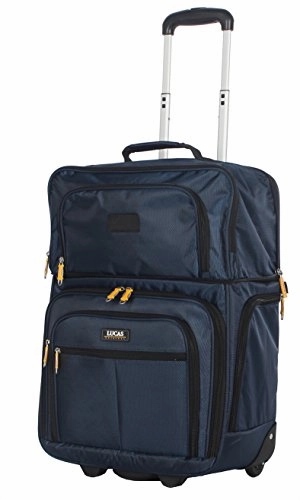 Lucas Convertible Under Seat Carry on Luggage - Expandable 15 Inch Weekender Overnight Business Travel Suitcase - Lightweight 2- Rolling Wheels Bag (Blue)
