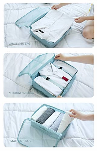 Luggage Organizer, Packing Cubes For Travel With Shoes Bags, Compression Cells, Accessories Bags Made With Wearable Waterproof Material. Perfect for Travel, Long Trips, Camping (Pink Stripe - 7 PCS)