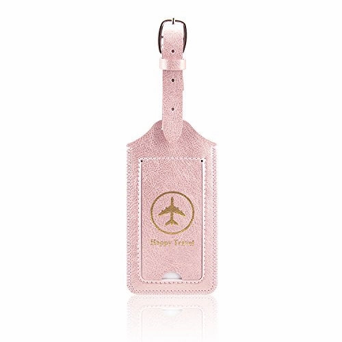 Luggage Tags, Acdream Leather Case Luggage Bag Tags Travel Tags 2 Pieces Set, (Rose Gold)